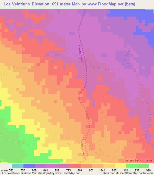 Los Veintiuno,Dominican Republic Elevation Map