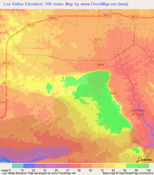 Los Valles,Dominican Republic Elevation Map