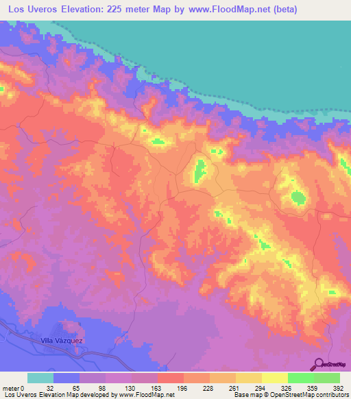 Los Uveros,Dominican Republic Elevation Map