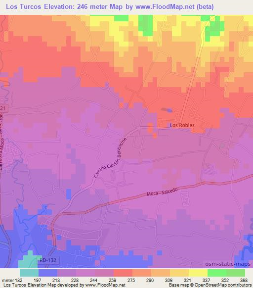 Los Turcos,Dominican Republic Elevation Map