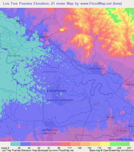 Los Tres Puentes,Dominican Republic Elevation Map