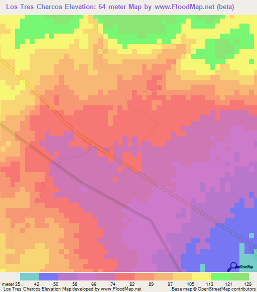 Los Tres Charcos,Dominican Republic Elevation Map