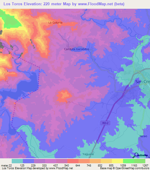 Los Toros,Dominican Republic Elevation Map