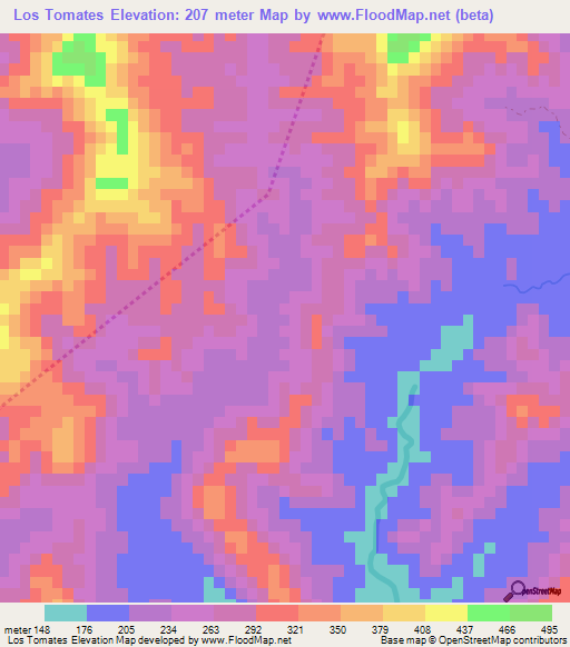 Los Tomates,Dominican Republic Elevation Map