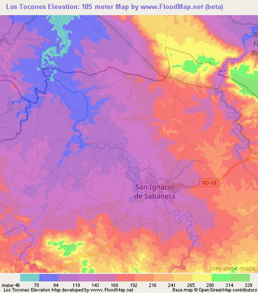 Los Tocones,Dominican Republic Elevation Map