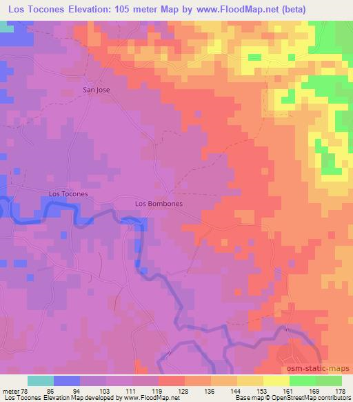 Los Tocones,Dominican Republic Elevation Map