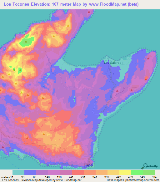 Los Tocones,Dominican Republic Elevation Map