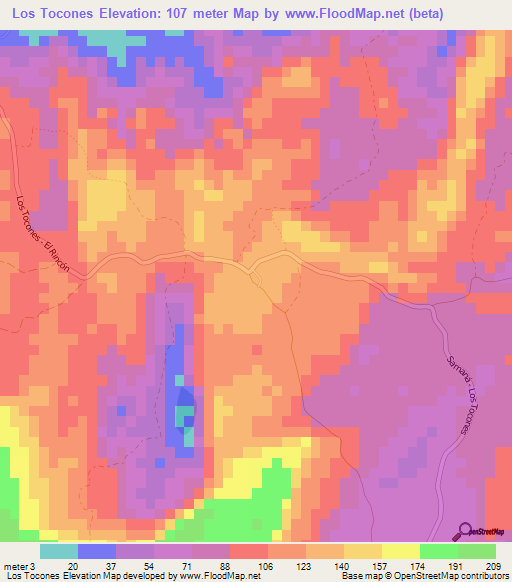 Los Tocones,Dominican Republic Elevation Map