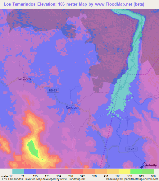 Los Tamarindos,Dominican Republic Elevation Map