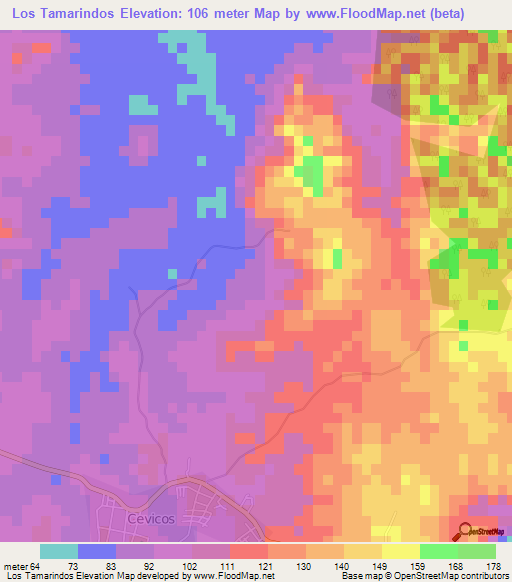 Los Tamarindos,Dominican Republic Elevation Map