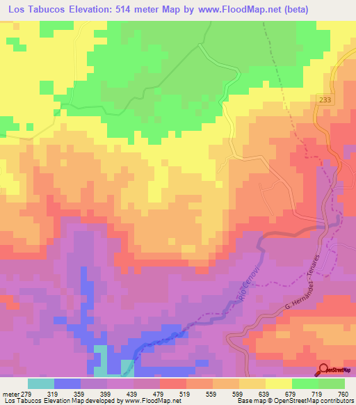 Los Tabucos,Dominican Republic Elevation Map