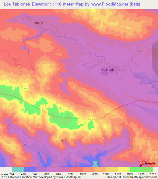 Los Tablones,Dominican Republic Elevation Map