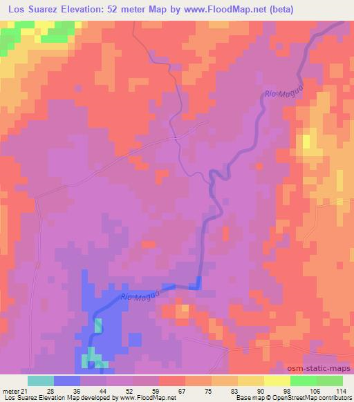 Los Suarez,Dominican Republic Elevation Map