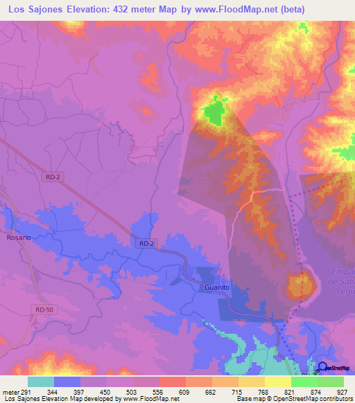 Los Sajones,Dominican Republic Elevation Map