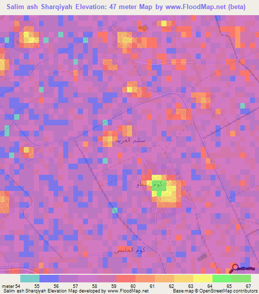 Salim ash Sharqiyah,Egypt Elevation Map