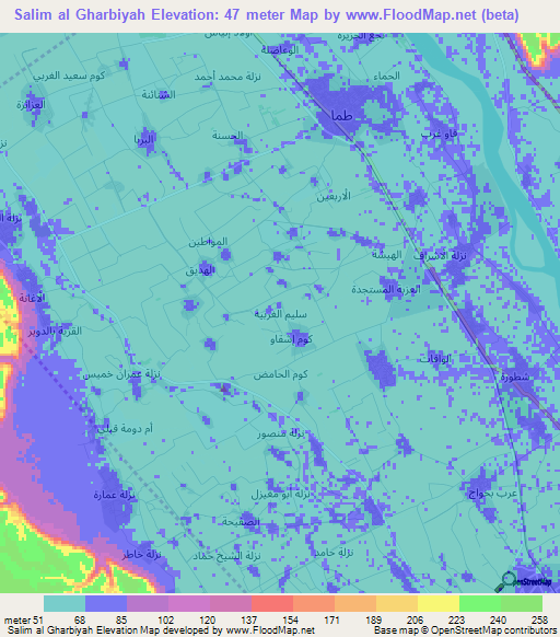 Salim al Gharbiyah,Egypt Elevation Map