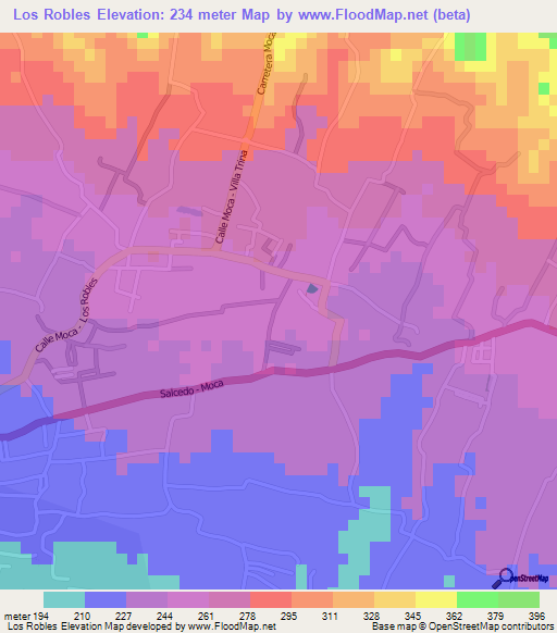 Los Robles,Dominican Republic Elevation Map