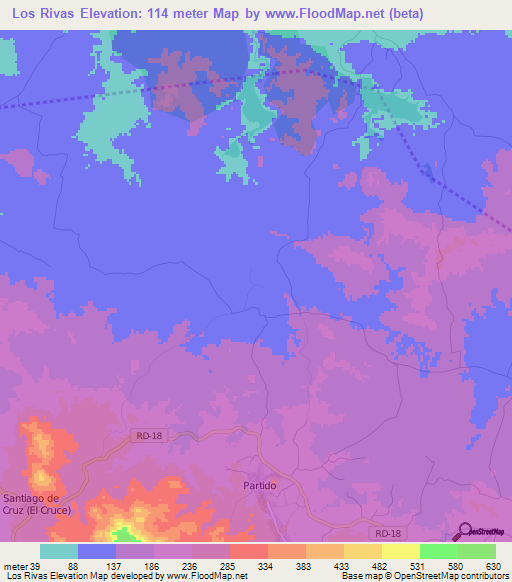 Los Rivas,Dominican Republic Elevation Map