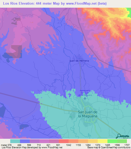 Los Rios,Dominican Republic Elevation Map