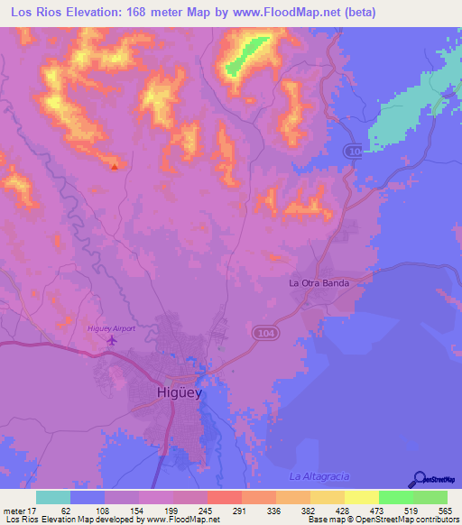 Los Rios,Dominican Republic Elevation Map