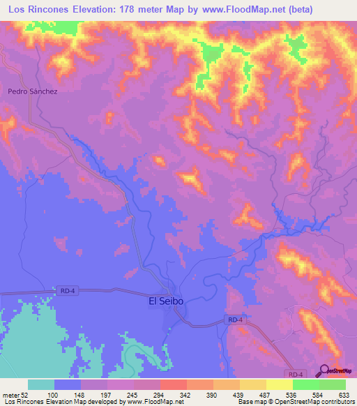 Los Rincones,Dominican Republic Elevation Map