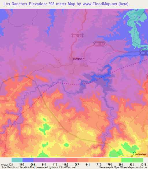 Los Ranchos,Dominican Republic Elevation Map