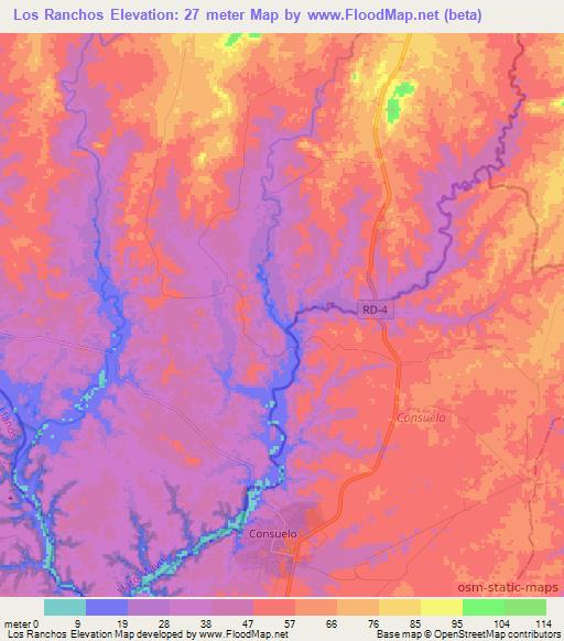 Los Ranchos,Dominican Republic Elevation Map