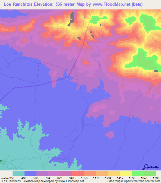 Los Ranchitos,Dominican Republic Elevation Map