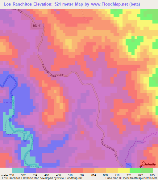 Los Ranchitos,Dominican Republic Elevation Map