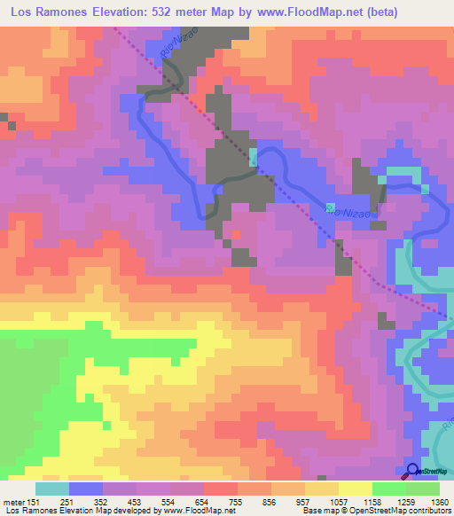 Los Ramones,Dominican Republic Elevation Map