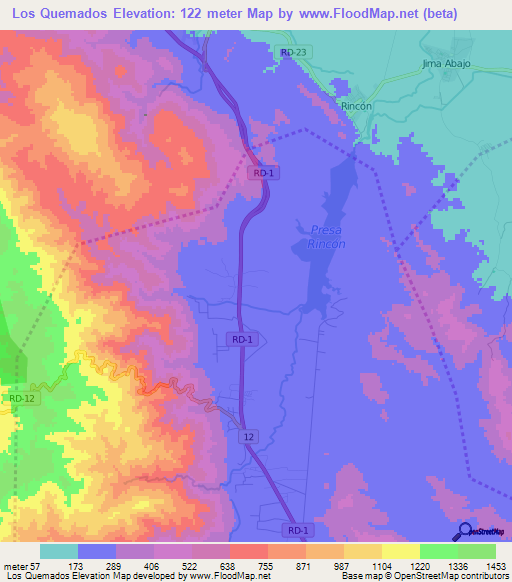 Los Quemados,Dominican Republic Elevation Map