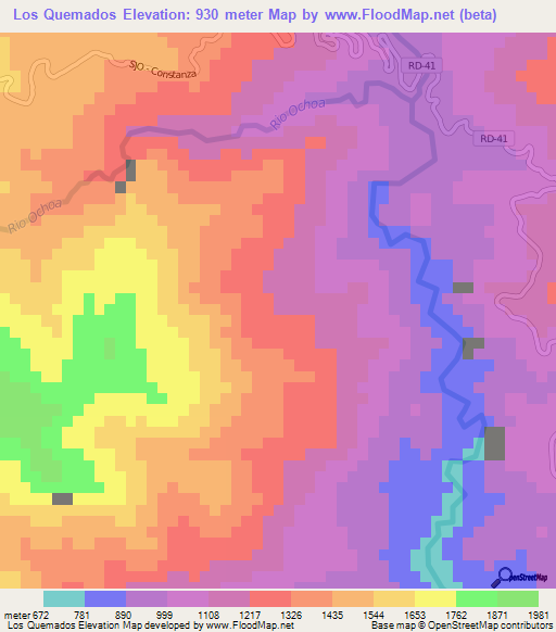 Los Quemados,Dominican Republic Elevation Map