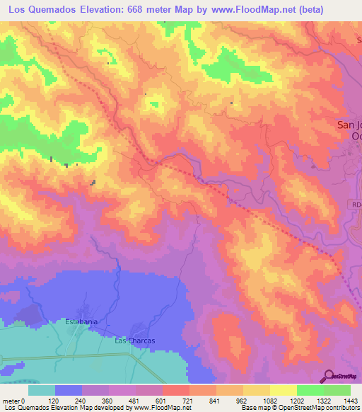 Los Quemados,Dominican Republic Elevation Map