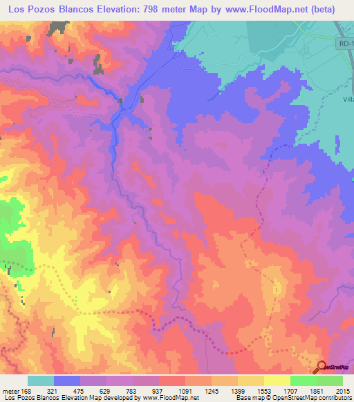 Los Pozos Blancos,Dominican Republic Elevation Map