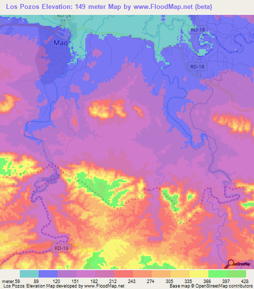 Los Pozos,Dominican Republic Elevation Map