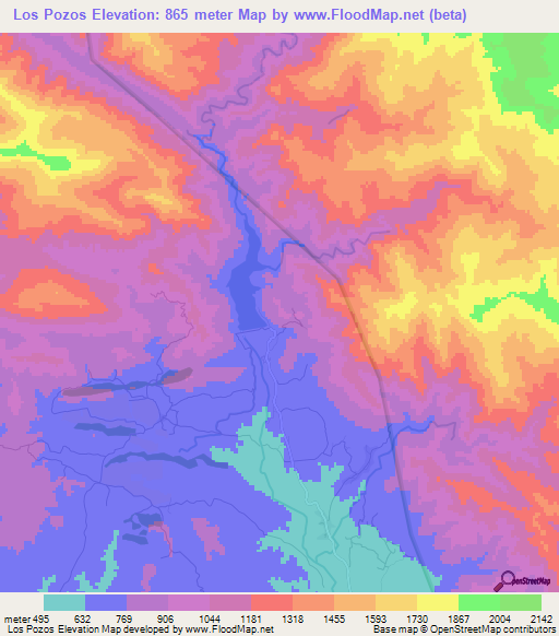 Los Pozos,Dominican Republic Elevation Map