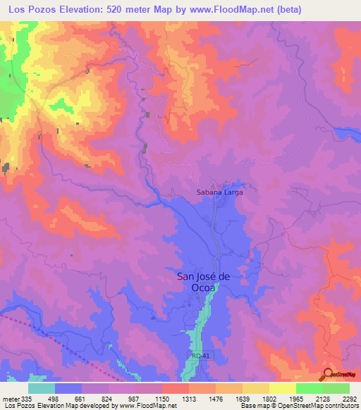 Los Pozos,Dominican Republic Elevation Map