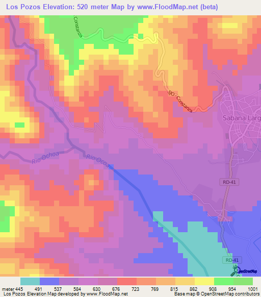 Los Pozos,Dominican Republic Elevation Map