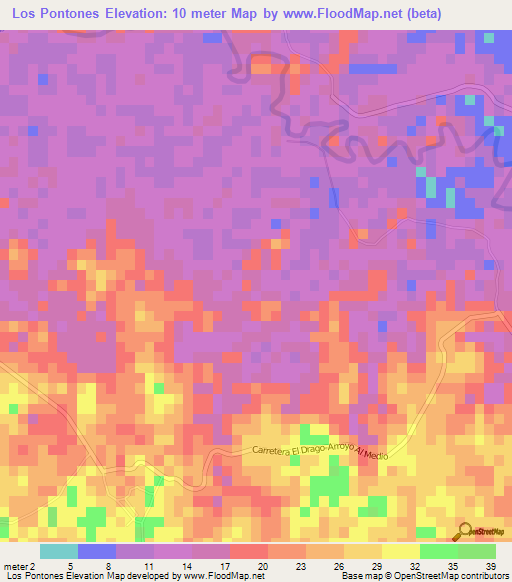 Los Pontones,Dominican Republic Elevation Map