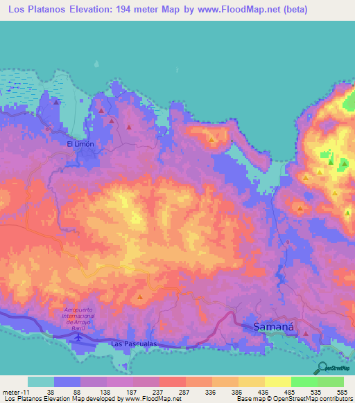 Los Platanos,Dominican Republic Elevation Map