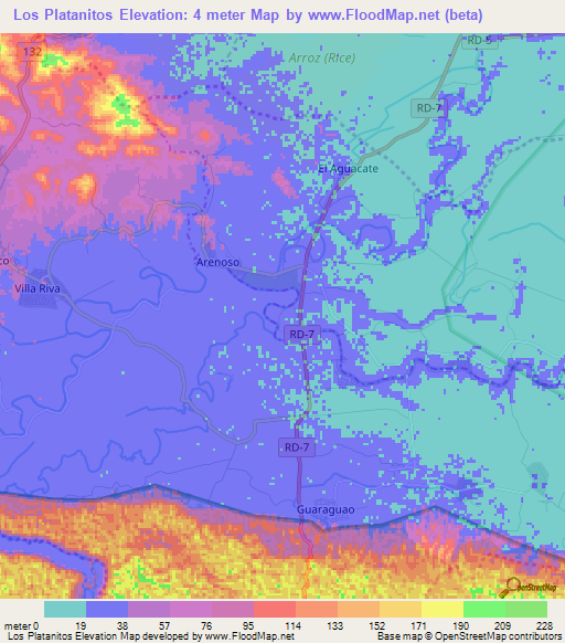 Los Platanitos,Dominican Republic Elevation Map