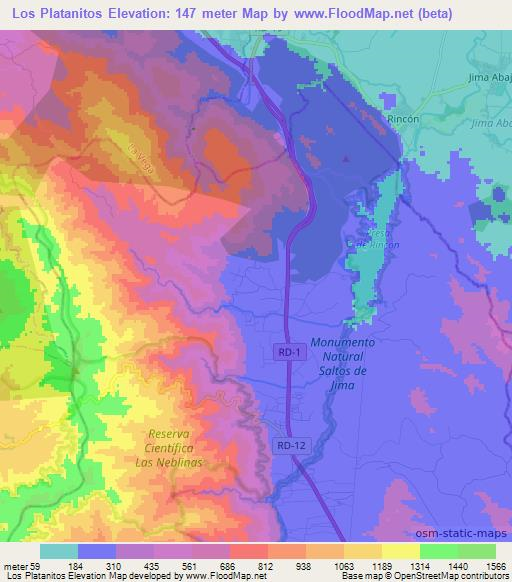 Los Platanitos,Dominican Republic Elevation Map