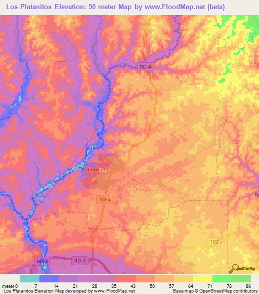 Los Platanitos,Dominican Republic Elevation Map