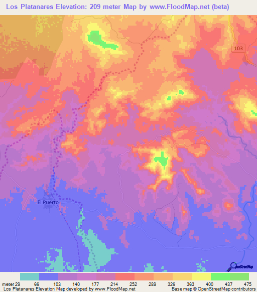 Los Platanares,Dominican Republic Elevation Map