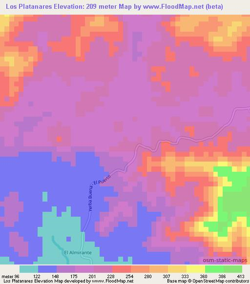 Los Platanares,Dominican Republic Elevation Map