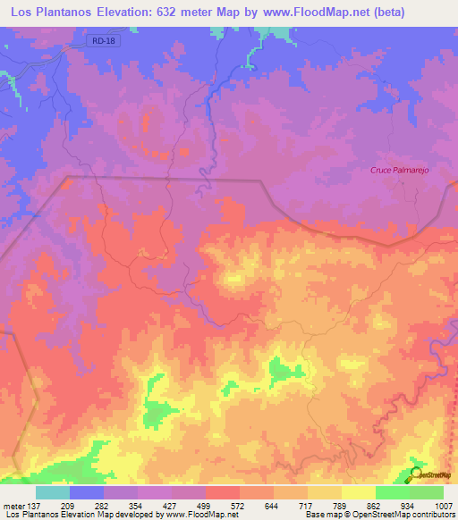 Los Plantanos,Dominican Republic Elevation Map