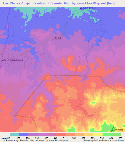 Los Planes Abajo,Dominican Republic Elevation Map