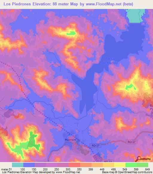 Los Piedrones,Dominican Republic Elevation Map