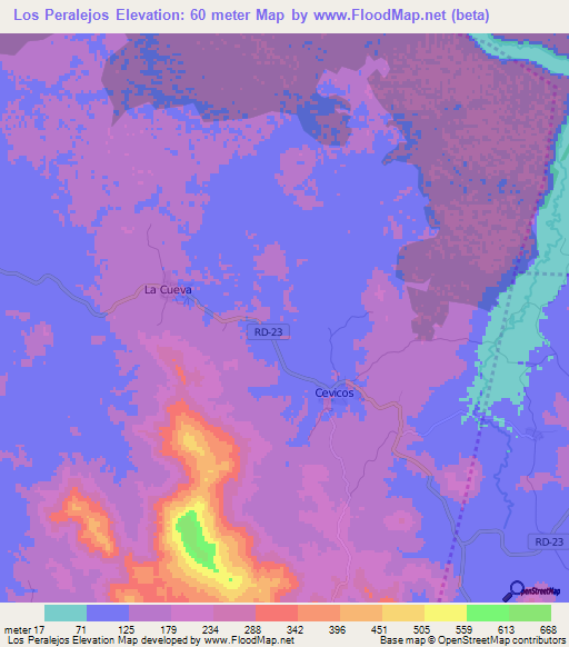 Los Peralejos,Dominican Republic Elevation Map