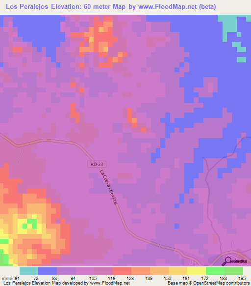 Los Peralejos,Dominican Republic Elevation Map